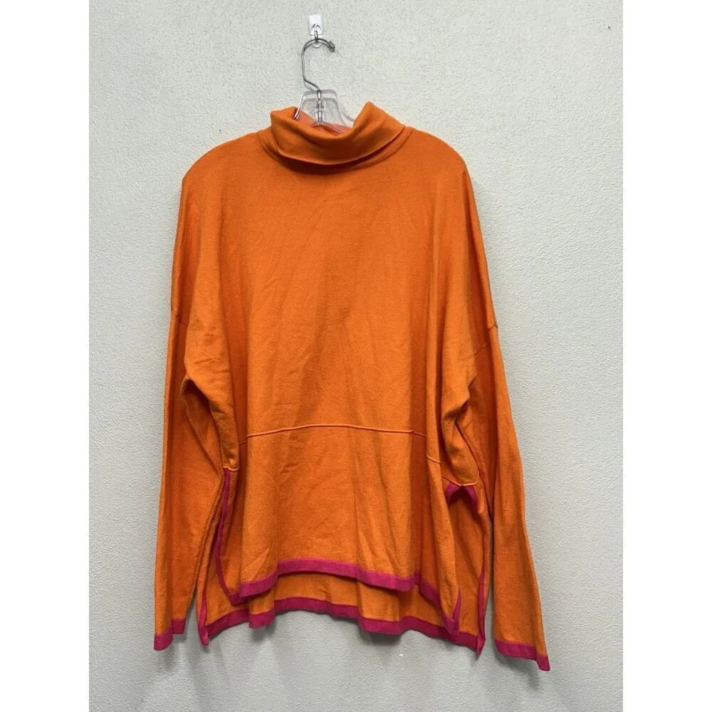 THML Turtleneck Sweater Womens XL Orange Pink Pullover Split Side Hem Soft